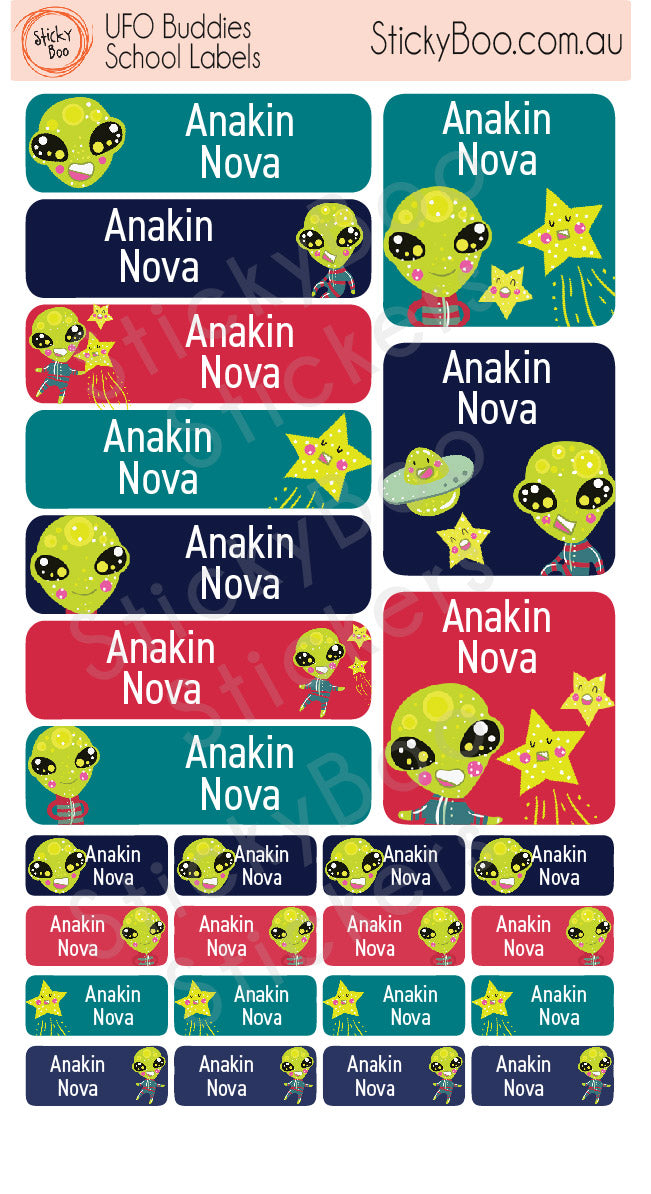 Personalised School Labels | Personalised School Stickers | UFO Buddies