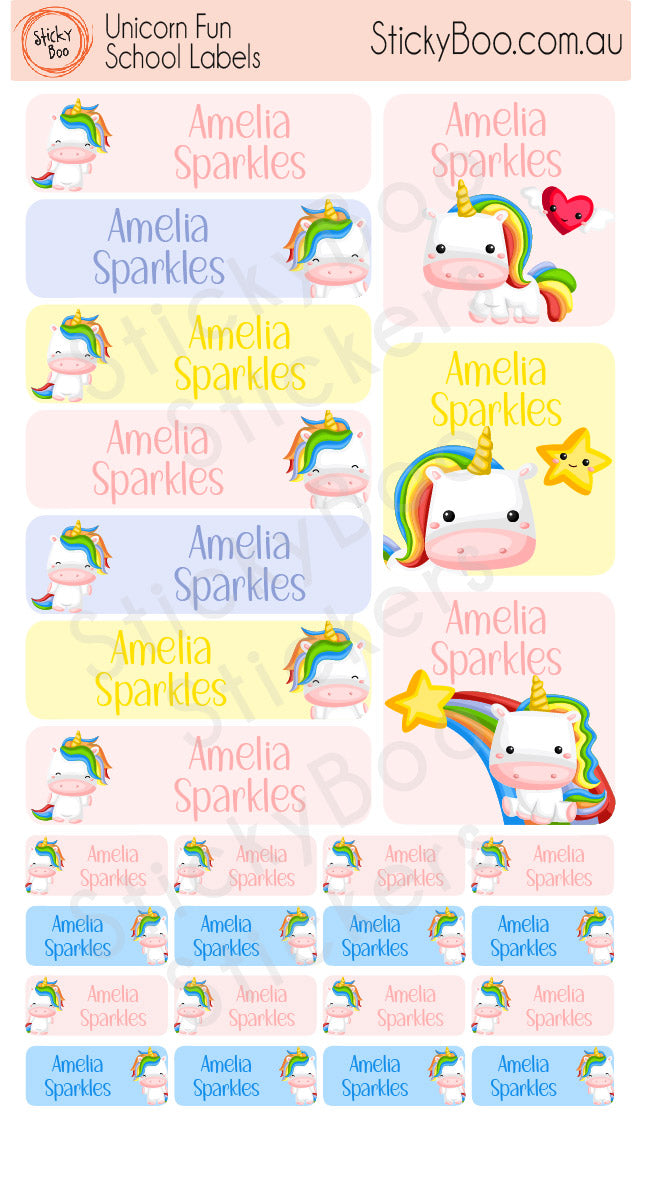 Personalised School Labels | Unicorn School Stickers
