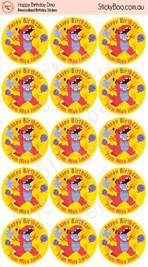 Happy Birthday Dino  |  Personalised Birthday Stickers