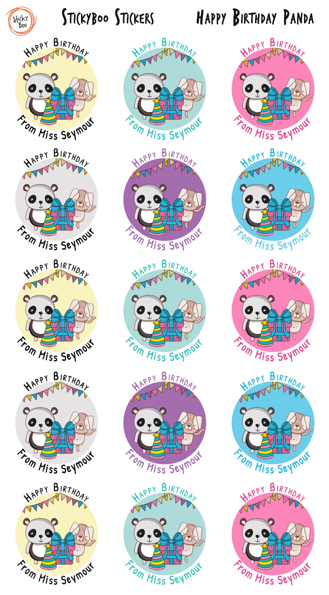 Happy Birthday Panda  |  Personalised Birthday Stickers