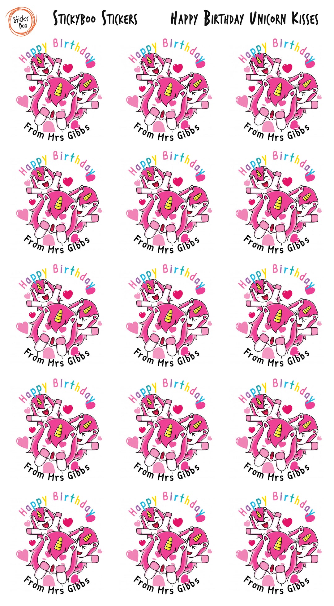 Happy Birthday Unicorn Kisses - Personalised