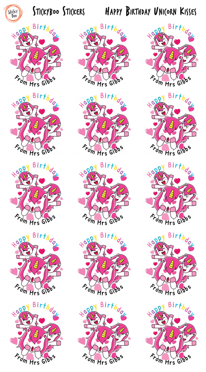 Happy Birthday Unicorn Kisses - Personalised