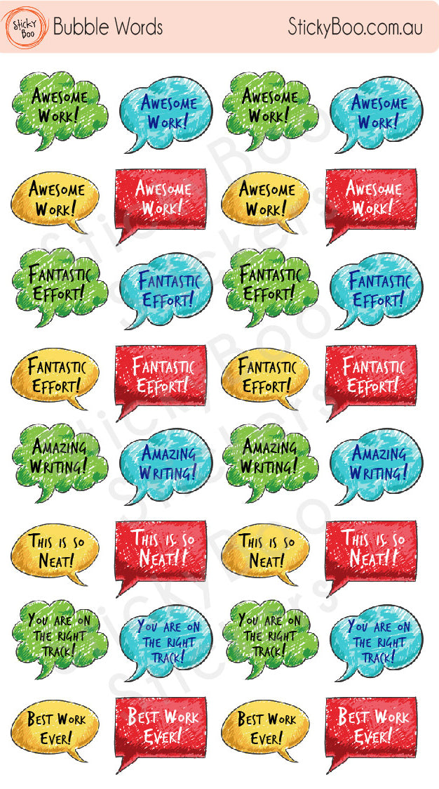 Bubble Words  |  Merit Stickers