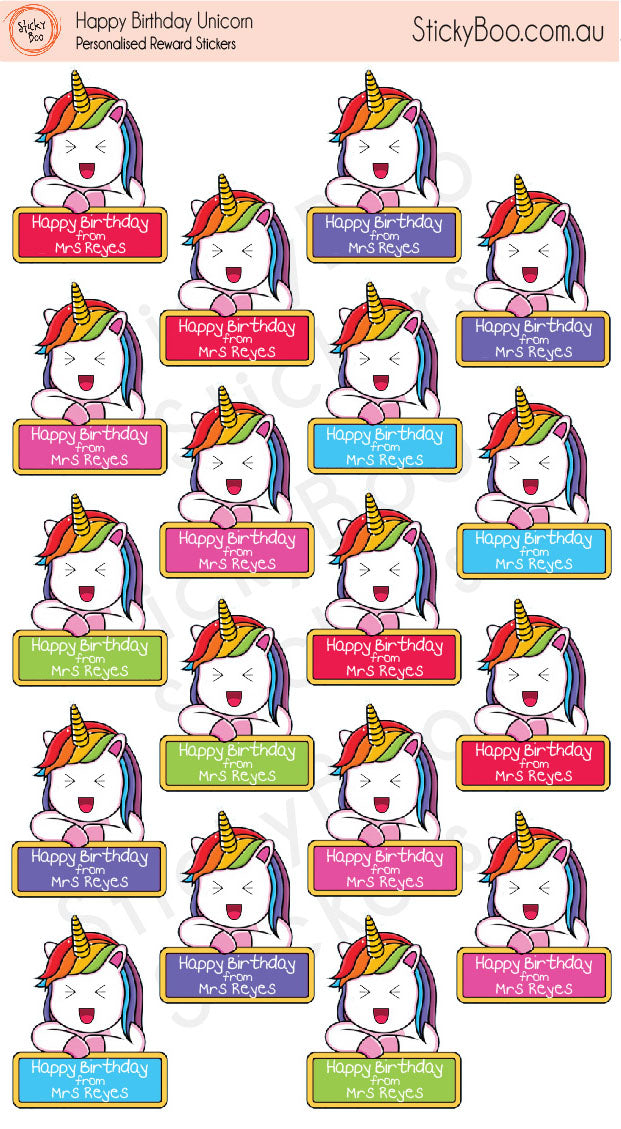 Happy Birthday Unicorn  |  Personalised Birthday Stickers