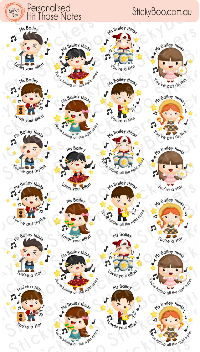Hit those notes  |  Personalised Merit Stickers