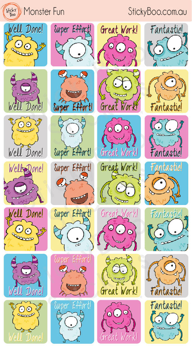 Monster Fun Teacher Stickers | StickyBoo Stickers | Teacher Sticker Club