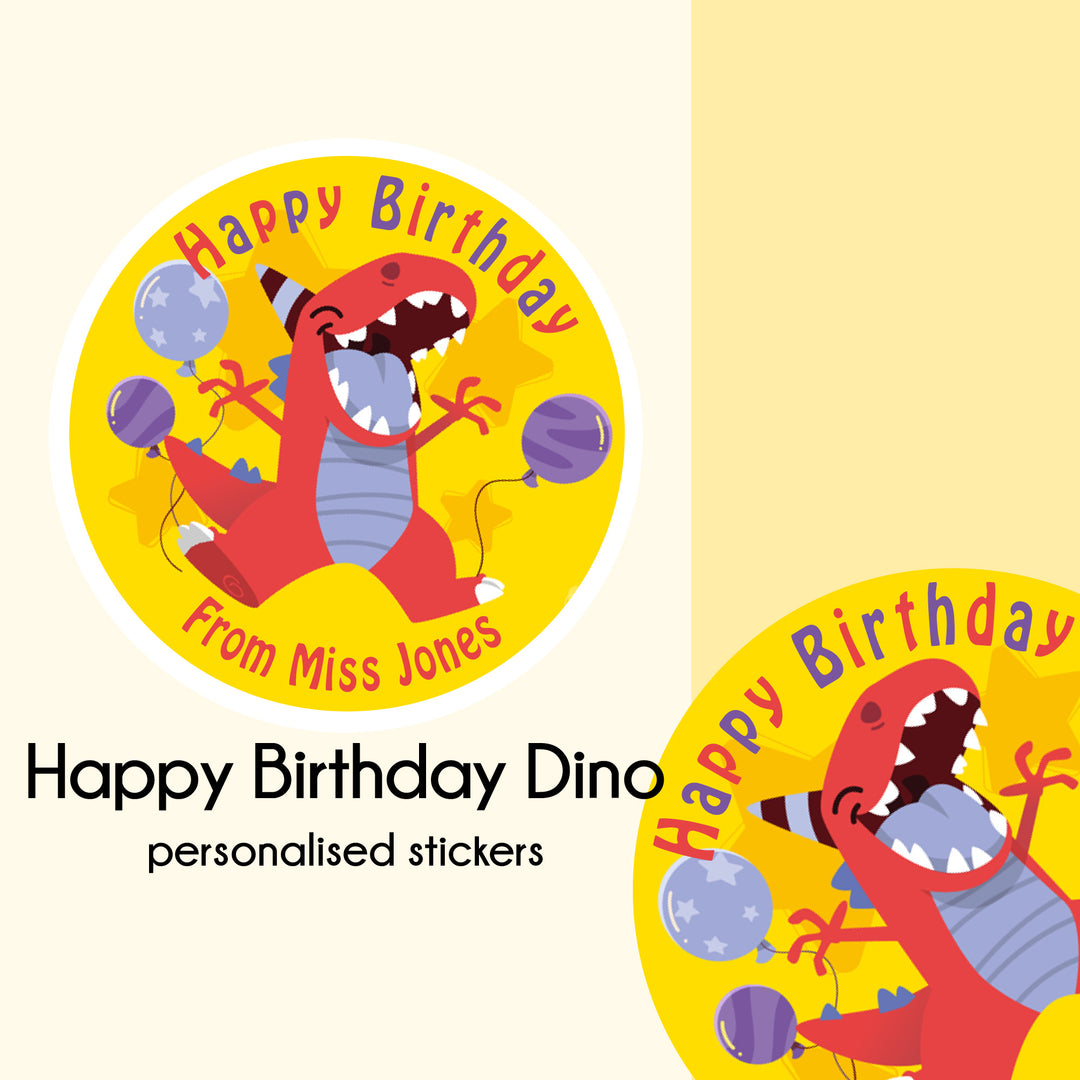 Happy Birthday Dino  |  Personalised Birthday Stickers