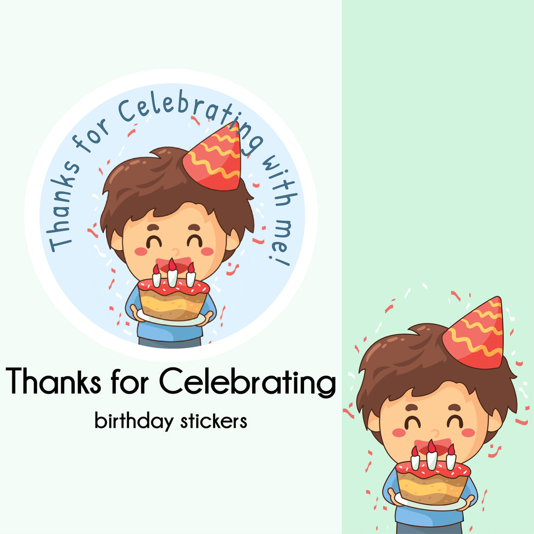 Birthday Party Stickers | Thanks for Celebrating | StickyBoo Stickers