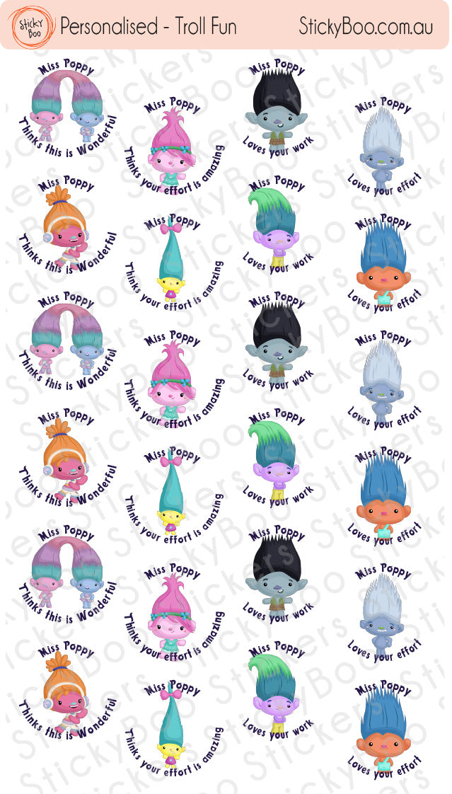 Troll Fun   |  Personalised Merit Stickers