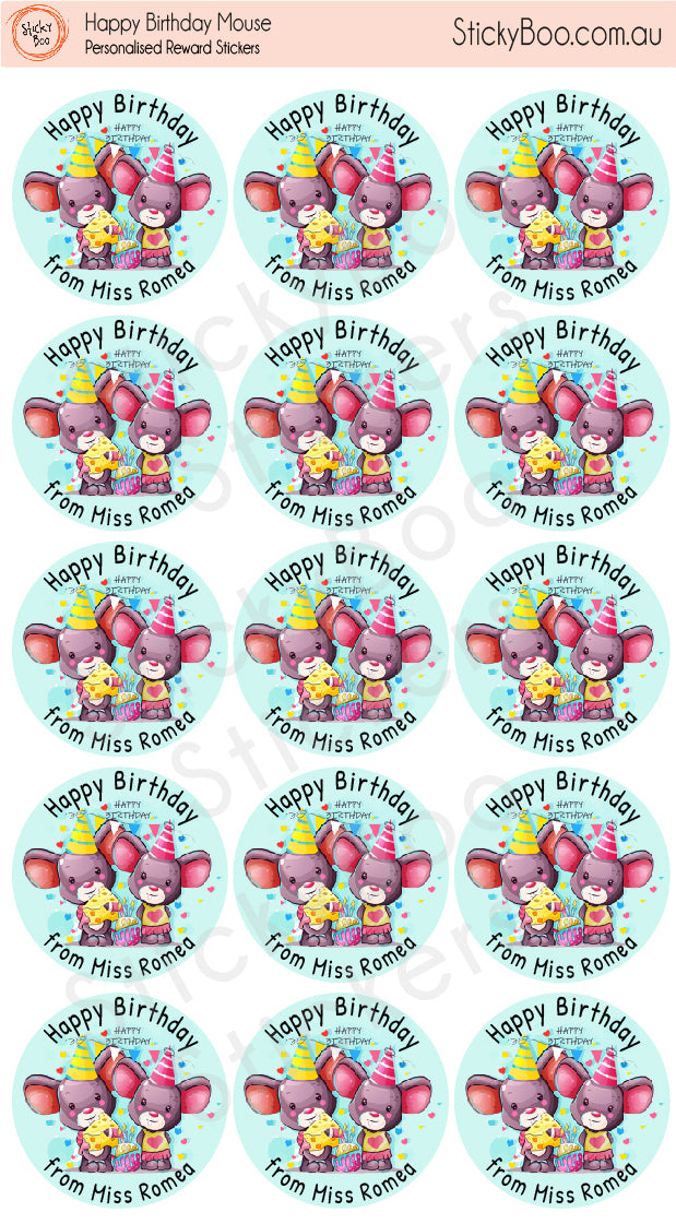 Happy Birthday Mouse   |  Personalised Merit Stickers