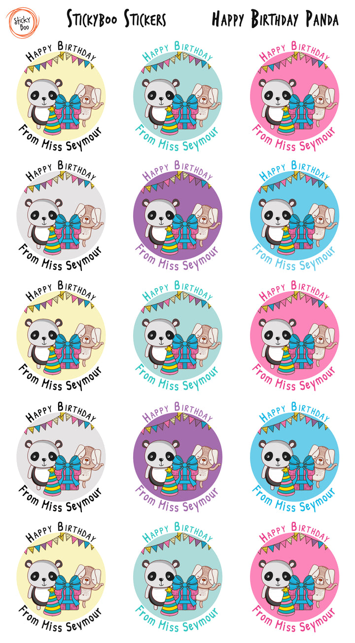 Happy Birthday Panda  |  Personalised Birthday Stickers