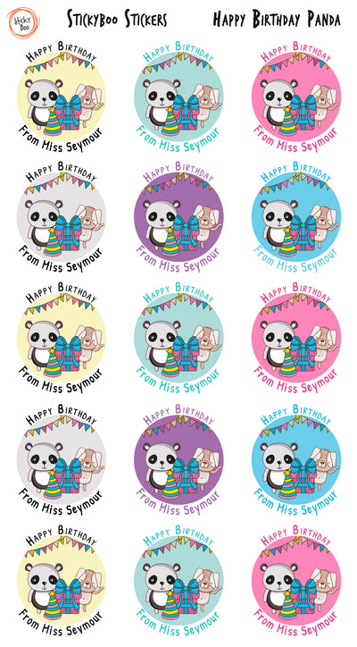 Happy Birthday Panda   |  Personalised Merit Stickers
