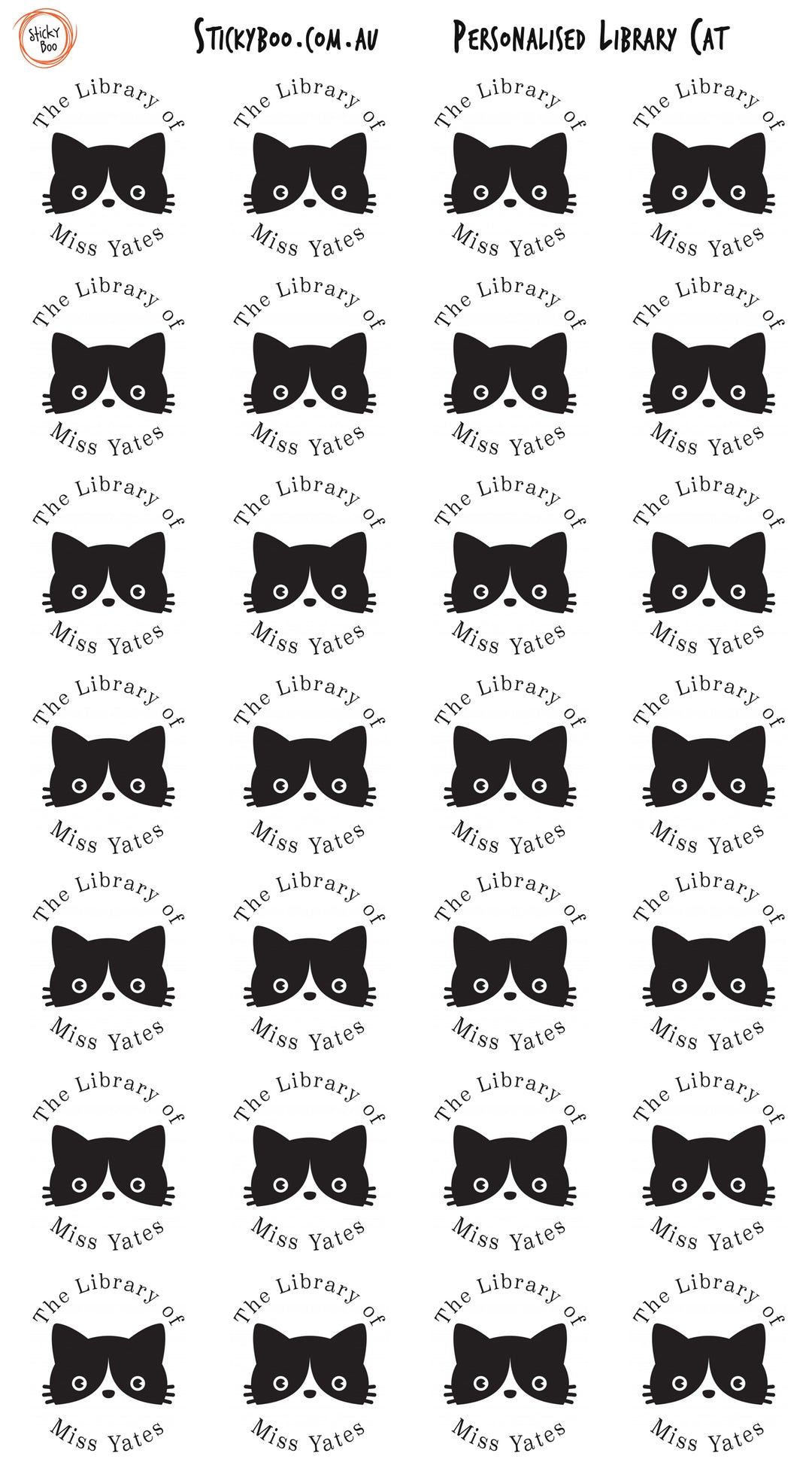Library Cat   |  Personalised Library Stickers