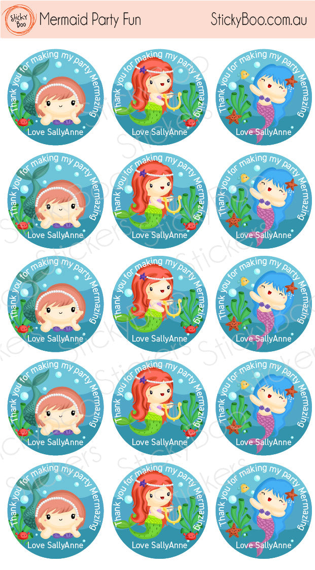 Mermaid Fun Personalised Birthday Stickers } StickyBoo