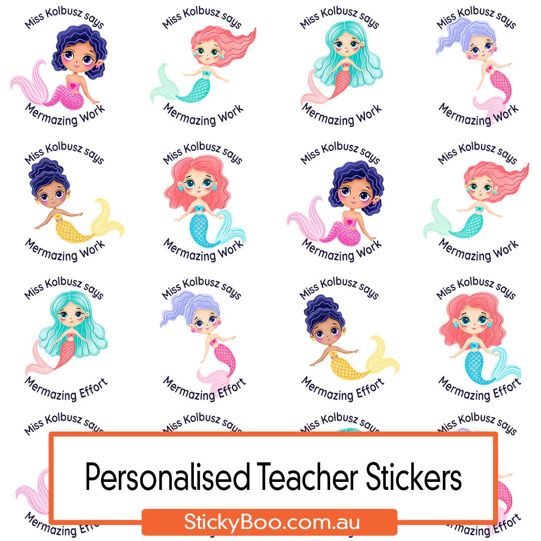 Mermaid personalised teacher stickers
