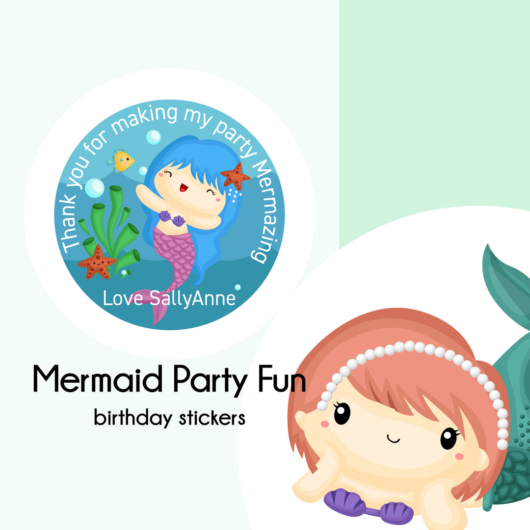 Mermaid Fun Personalised Birthday Stickers } StickyBoo